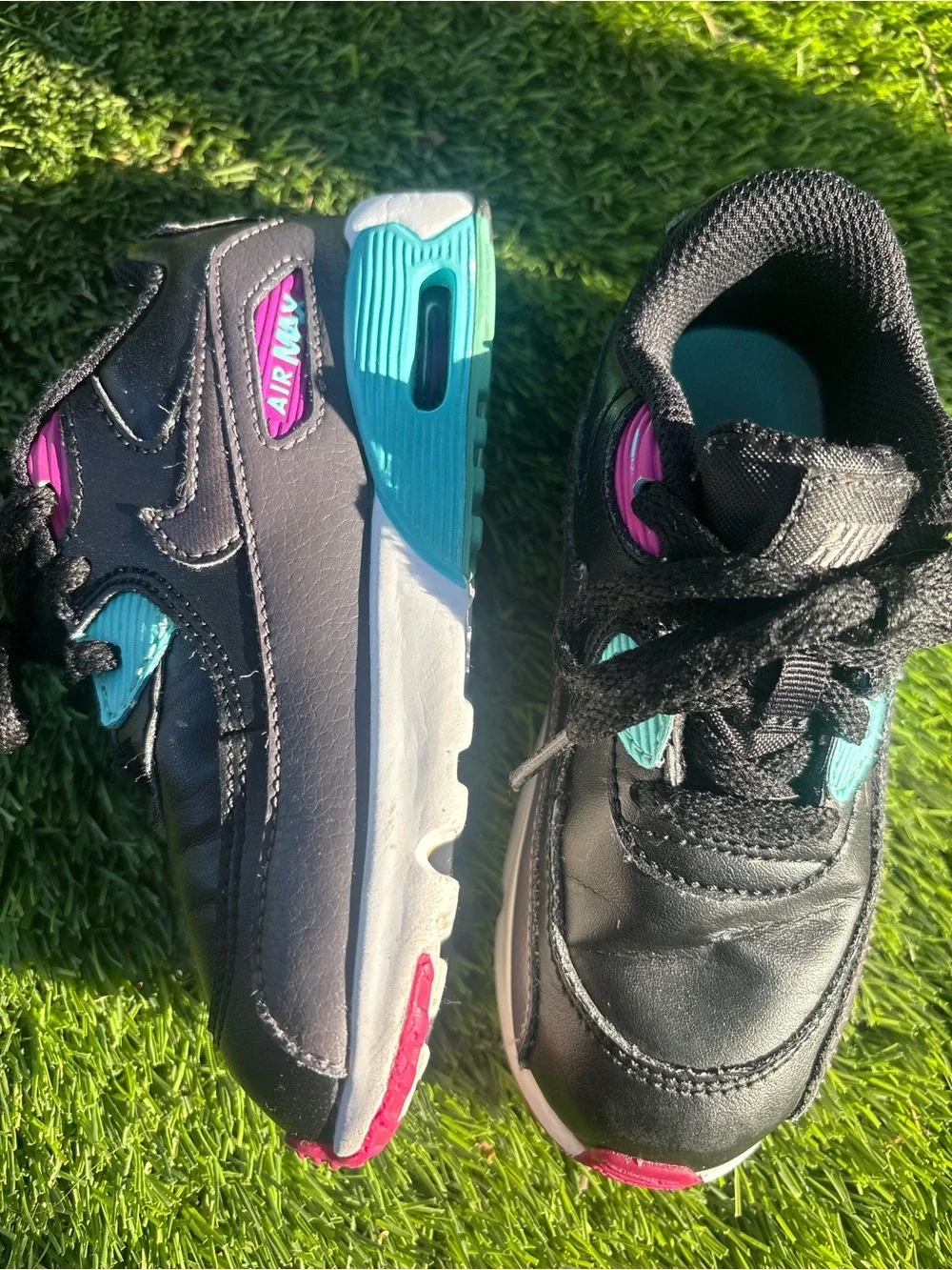 Nike Kids Black Sneakers with Teal & Pink Accents